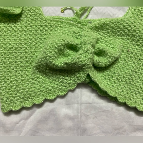 Crocheted Woolen Crop Top (Choli Type) For Woman - Size 38, Apple Green - Picture 6 of 10